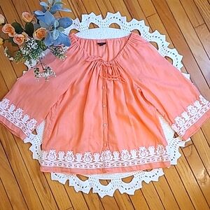 TALBOTS Petite M 100% Linen Coral Women's Blouse